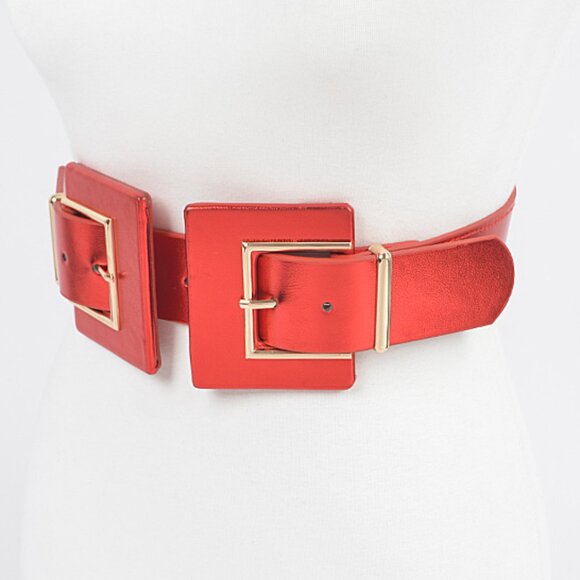 BNWT Metallic Double Buckle Elastic Fashion Belt Square Buckle Stretch Belt - Picture 2 of 6